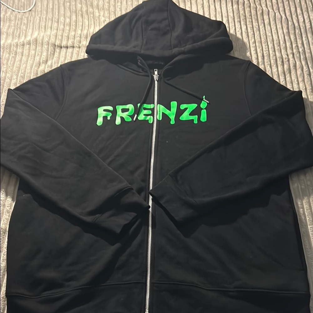 Frenzi Black Hoodie with Green Logo